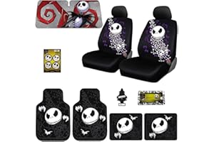 Yupbizauto 10 Pieces Bundle Nightmare Before Christmas Jack Skellington Bone Design Car Truck SUV Seat Covers Rubber Front and Rear Floor Mat Sunshade Air Fresheners Set