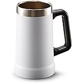 KooK Beer Stein, Stainless Steel Coffee Mug, Tumbler with Thermal Vacuum Insulation, Big Grip, Adventure, Double Walled Drinking Cup, Large Handle, Shatterproof, White, 24 oz