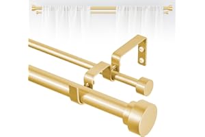 TANGWIN Gold Double Curtain Rods for windows 66 to 120:Adjustable Heavy Duty Double Curtain Rod for Bedroom Living Room,1 Inch Brass Gold Iron Moden Decorative Telescopic Dual Drapery Rod Easy Install