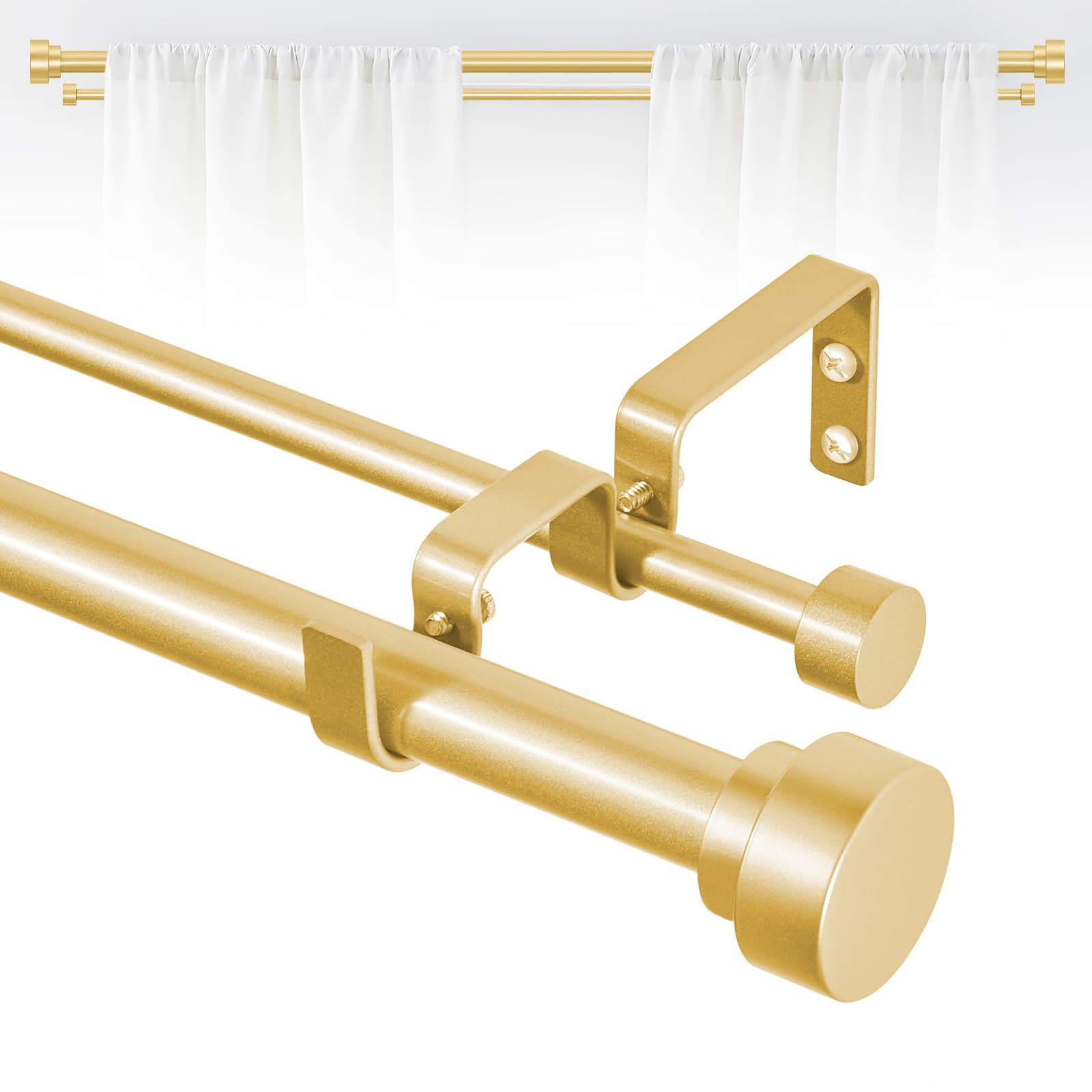 Photo 1 of TANGWIN Gold Double Curtain Rods for windows 66 to 120:Adjustable Heavy Duty Double Curtain Rod for Bedroom Living Room,1 Inch Brass Gold Iron Moden Decorative Telescopic Dual Drapery Rod Easy Install