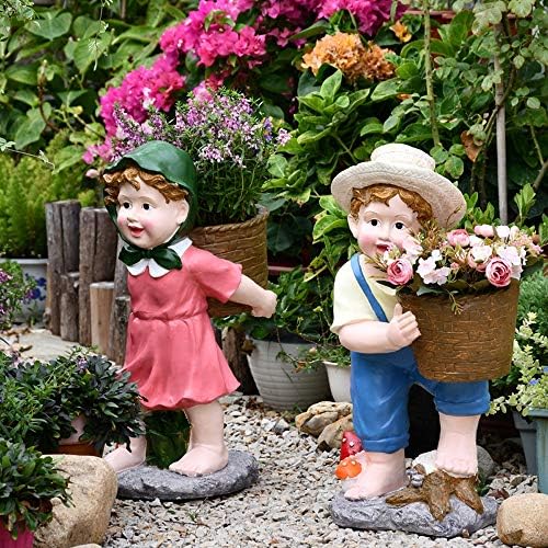 ガーデン オーナメント 置物 庭 ガーデニングポリ樹脂製 かわいい男の子と女の子フラワーポットの彫刻酸化マグネシウムの庭の装飾ジューシーな緑の植物ポット 玄関先 ベランダ 毎日がバーゲンセール Pink L 装飾 おしゃれ 屋外 Size Color