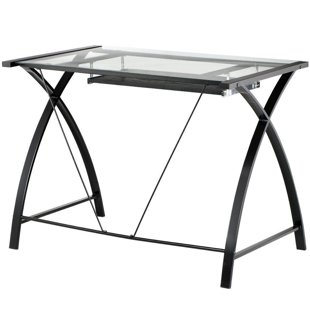 Yaheetech Black Glass Computer Desk W/Pull Out Keyboard Tray For Home