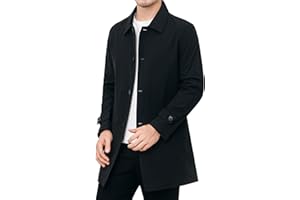 Men's Windbreaker Pea Coat Slim Fit Lapel Single Breasted Trench Overcoat Lightweight Casual Windproof Jackets