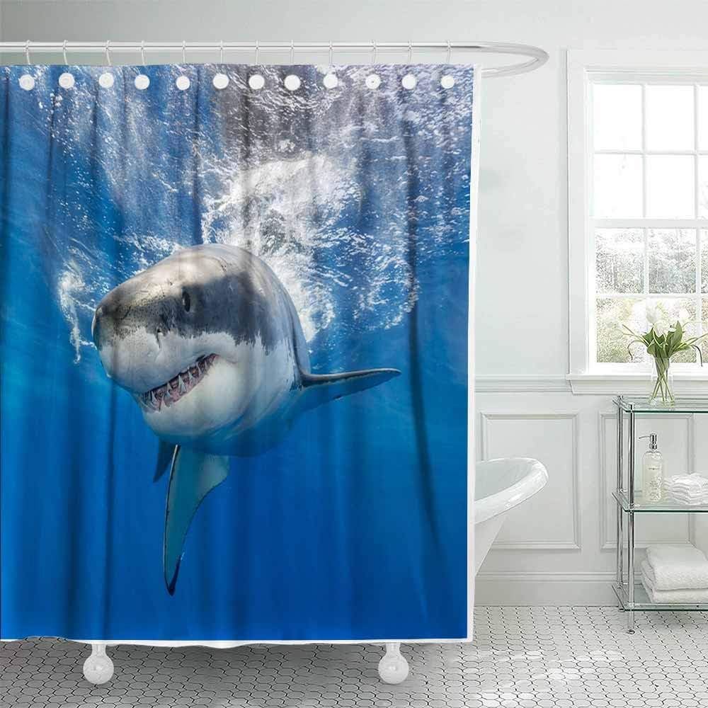 Teepel Country Shower Curtain Fabric Shower Curtain Outhouse Shower Curtain Great White Shark Swimming Just Under The Surface Island Mexico 78X72Inch Cool Shower Curtain for Bathroom Decor with Hooks