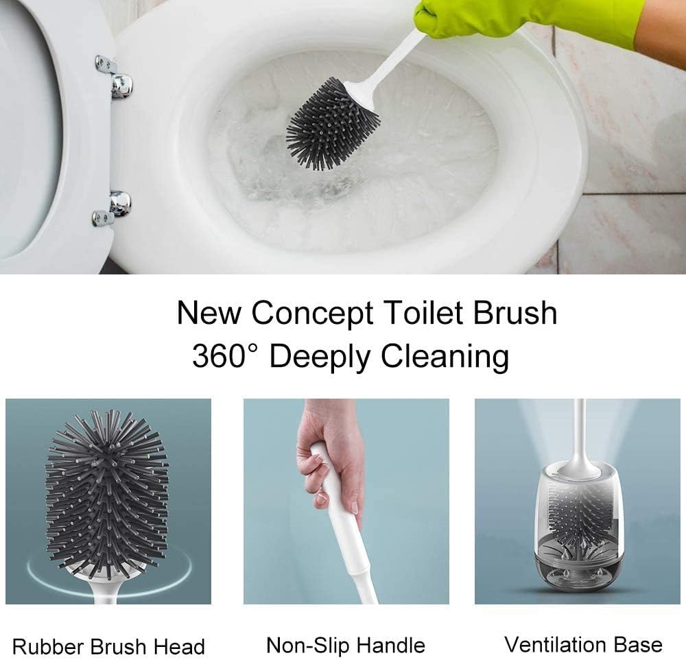 FUKTSYSM Toilet Brush, Bathroom Silicone Toilet Brush Holder Set - Image 3