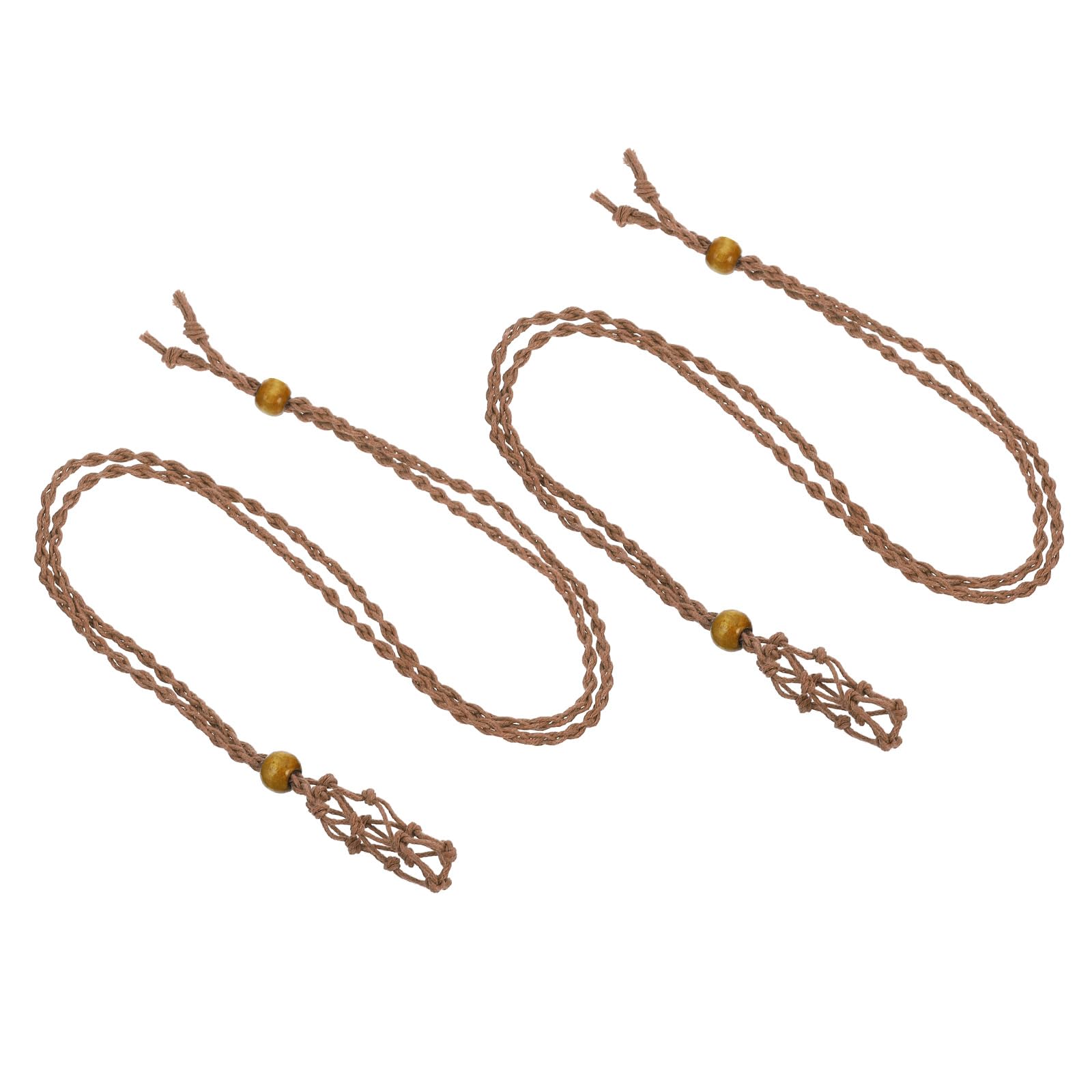 PATIKIL Empty Stone Necklace Holder, 2 Pcs Crystal Stone Holder Cage, Crystal Stone Necklace Cord with Adjustable Length for DIY Bracelet Necklace Jewelry, Coffee