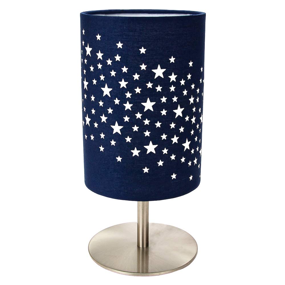 Happy Homewares Beautiful Stars Decorated Children/Kids Midnight Blue Cotton Bedside Table Lamp Creates Stunning Effect Against The Wall | 23cm Height | 40w Maximum