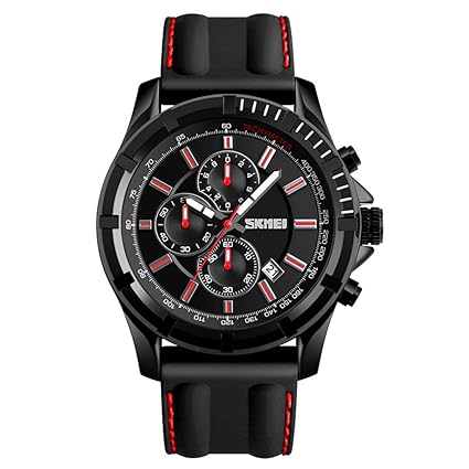 1352 Chronograph Waterproof Silicone Band Wrist Watch for Men - Black