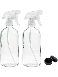 Empty Clear Glass Spray Bottles - Refillable 16 oz Containers for Essential Oils, Cleaning Products, Aromatherapy, Misting Plants, or Cooking - Reliable Sprayer with Mist and Stream Settings ~ 2 Pack