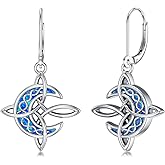 PELOVNY Celtic Knot Opal Earrings 925 Sterling Silver Witches Knot Crescent Moon Earrings Irish Celtic Jewelry Gifts for Women