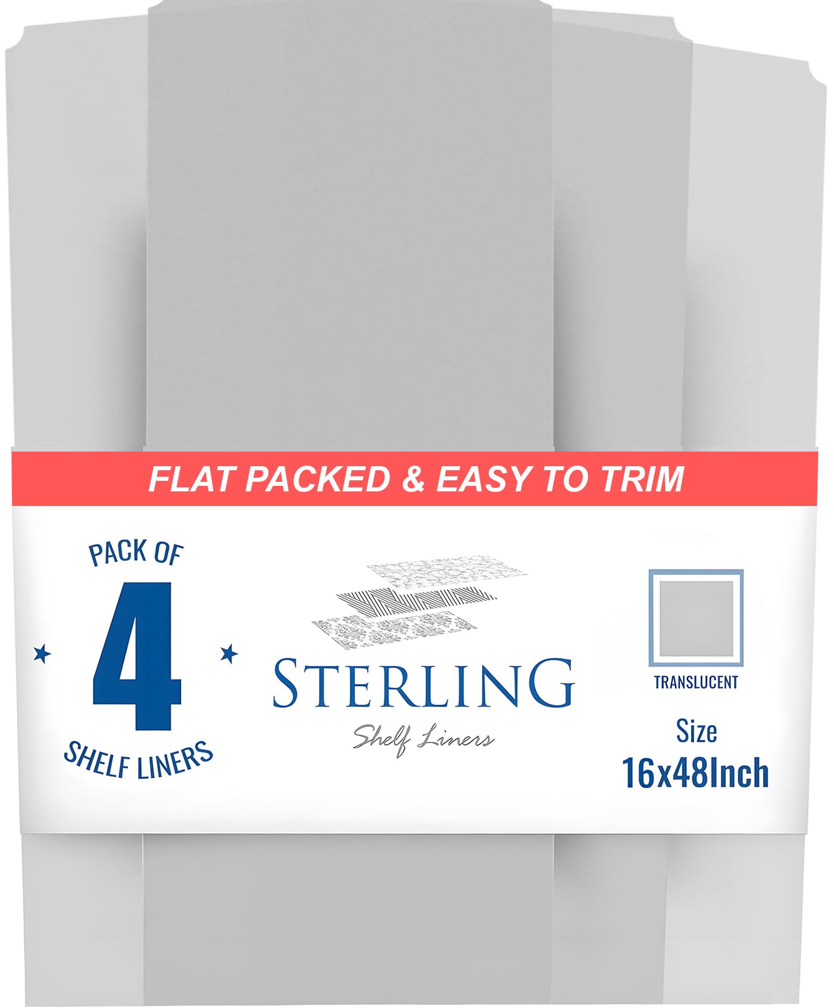 Sterling Shelf Liners - 16" x 48" Flat Packed - Set of 4 - Clear - Wire Shelf Liners for Closets, Pantry - Plastic Closet Liner for Shelves - Wire Rack Cover Image