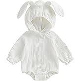 Ursobutegl Newborn Baby Girl Boy My 1st Easter Outfit Bunny Ear Hoodie Bubble Romper Rabbit Bodysuit Jumpsuit Overall Clothes