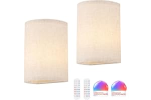 Shenmoyl Adhesive Battery Operated Wall Sconce Set of 2, 5000 mAh Battery Rechargeable Bulb with 12 RGB Colors, Stick on Wall Sconce No Drill Wall Lights, Linen