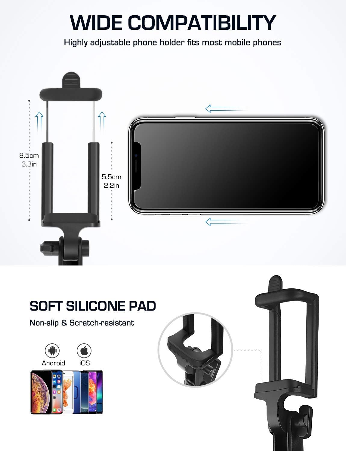 Mpow Selfie Stick, Lightweight Extendable 31.9 Inch Monopod with Bluetooth Remote Compatible iPhone12/12 Pro/SE /11/ Max/ XS/Max/XR/X/8/8P/7/7P/6S, Galaxy S20/S10/ S10 Plus/S9/8/7/6 and More, Black