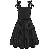 Arshiner Girls Summer Dress Tween Boho Casual Bowknot Strap Sleeveless Swing Flowy Ruffle Tiered Sundresses with Pockets