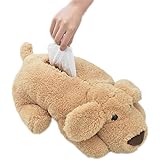 Tissue Box - CINRA Super Plush Dog Tissue Box Cartoon Tissue Cover Paper Holder Napkin Box Paper Storage Box Tissue Tray Paper Container for Car Home Use Bathroom Accessories (Light Brown)