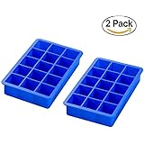Docik 2-Piece Ice Cube Trays, Premium Food Grade Silicone Candy Cake Chocolate Mold, Amazing 1.3 Inch 15 Cubes, Blue