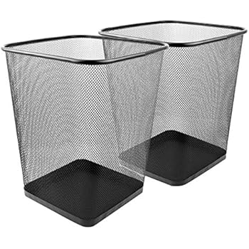Greenco Mesh Wastebasket Trash Can, Square, 6 Gallon, Black, 2 Pack