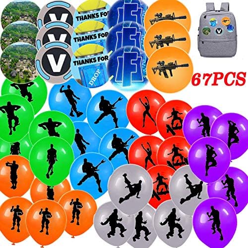 Video Game Party Supplies Game Party Favors for Kids Game Theme Party Decorations - 40 Pack Game Balloons, 15 Pack Game Button Pin, 12 Pack Game Birthday Cake Toppers