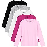 Semois 5 Pack Girls Long Sleeve Shirts Soft Cotton Crewneck Girls' Basic Long-Sleeve T-Shirts Toddlers' Tagless Tees
