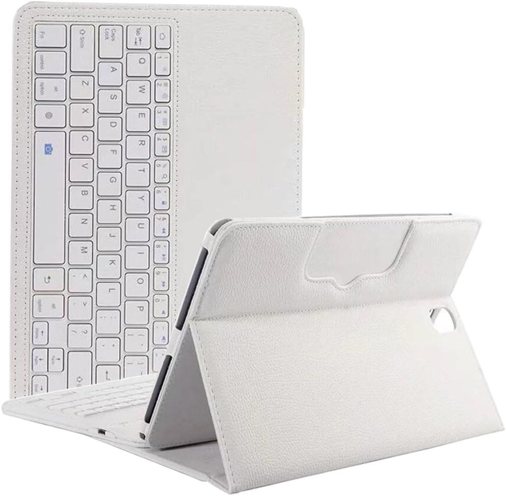 Tab S3 Keyboard Case,Genjia Ultra-Slim PU Leather Shell Impact Resident Flip Folio Cover with Detachable Wireless Bluetooth Keyboard Support Selfie for Samsung Galaxy Tab S3 9.7 inch–T820/T825 - White