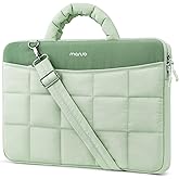 MOSISO 360 Protective Laptop Bag for Women, Puffy Lightweight Shoulder Bag with Laptop Compartment & Trolley Belt, 15.6 inch Rectangle Quilted Messenger Computer Bag with Handle & Front Pocket, Green