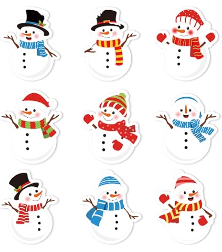 30 Snowman Face Christmas Envelope Seals / Labels - 1.5" Round - PartyMommy (USA)