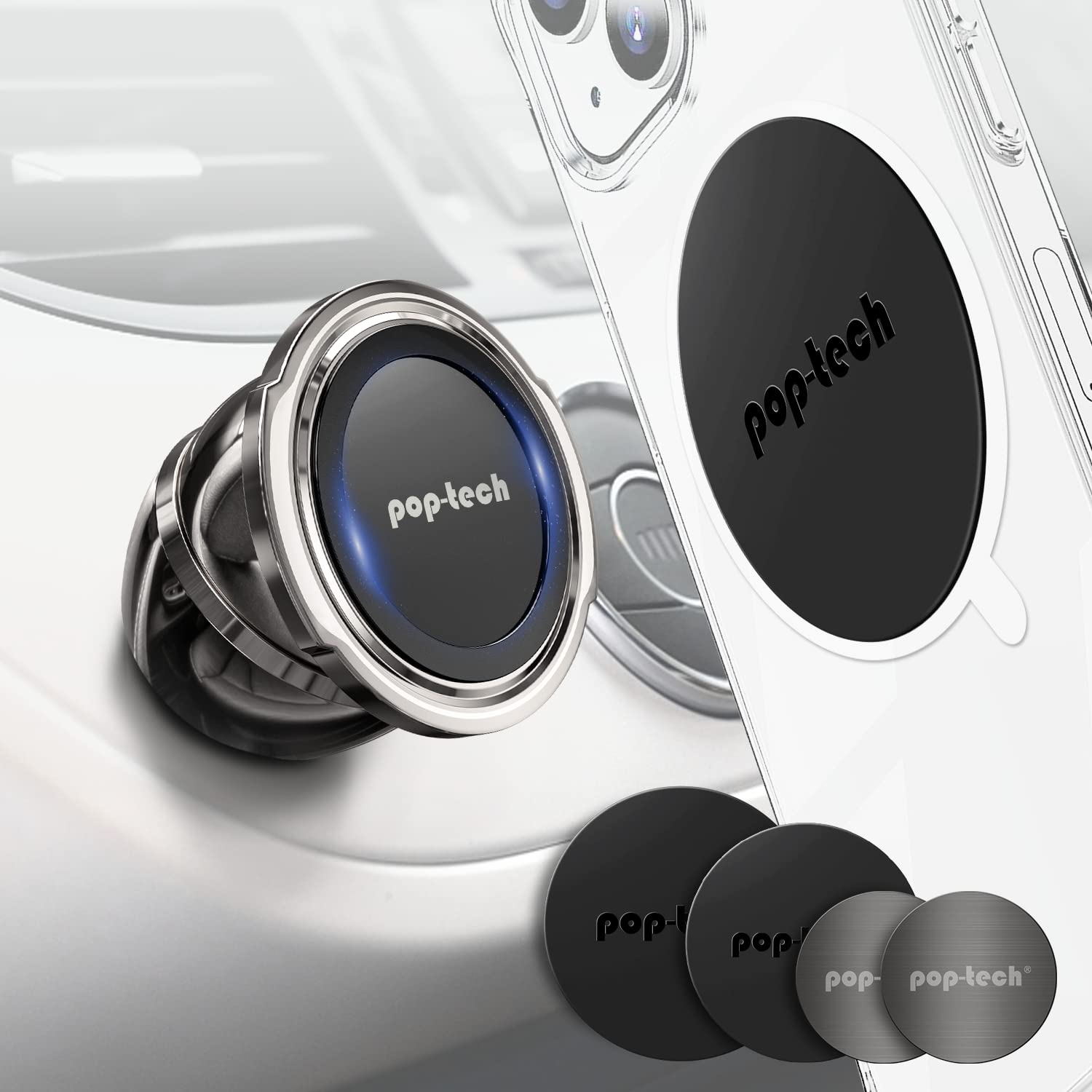 pop-tech Magnetic Car Phone Holder: Adhesive All-Metal Dash Mount for Mercedes Benz GLC/C/E/CLS-Class - Universal Magnet Cell Phone Automobile Cradles Stick on Dashboard for iphone Samsung Socket Grip