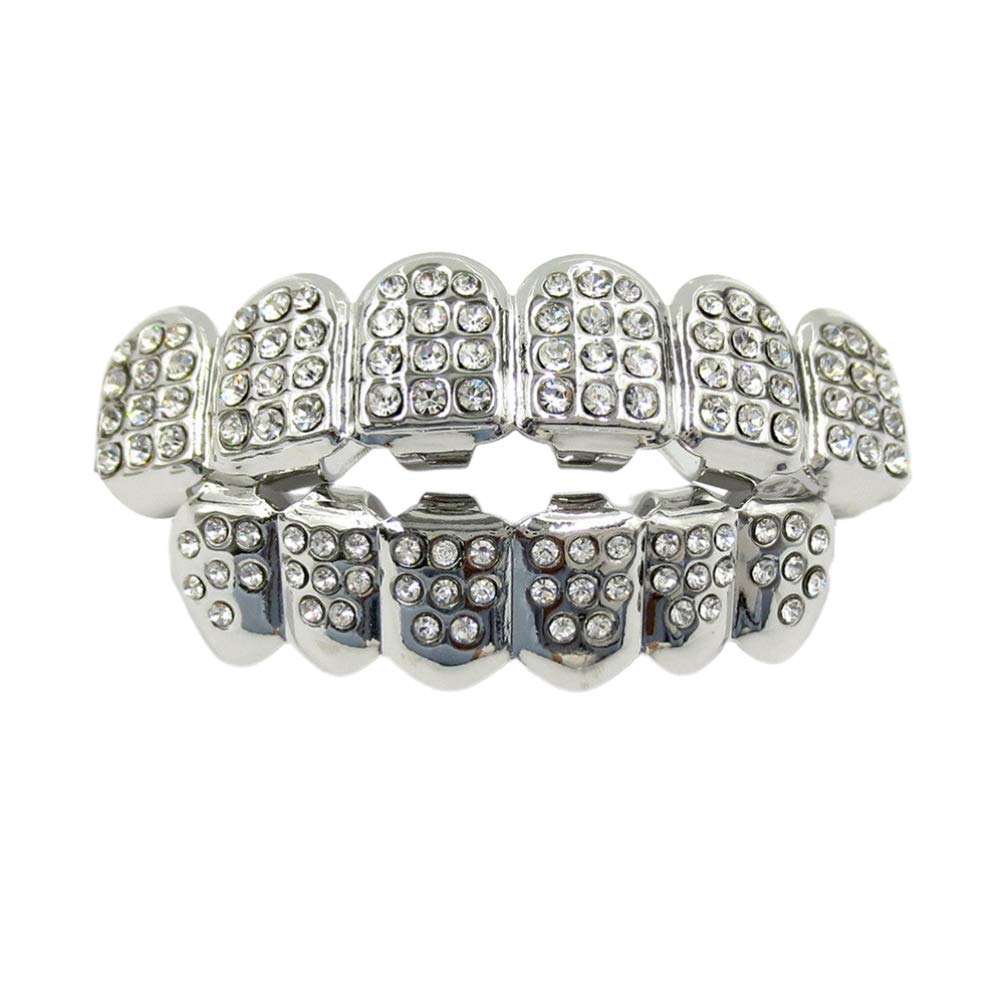 Exceart Gold Teeth Grills Set - Hip Hop Style Copper Mouth Accessories with Diamond Detail for Parties and Everyday Use