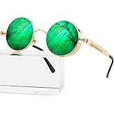 AIEYEZO Round Steampunk Sunglasses for Men Women Retro Gothic Sun Glasses Round Metal Frame Ladies Shades