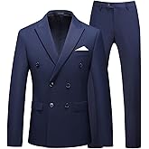 UNINUKOO Mens Suits 2 Piece Double Breasted Tuxedo Suit Slim Fit Wedding Party Dress Formal Suits for Men