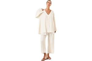 NOTHING FITS BUT Women's Cotton Modal Gauze Nursing Set, Nursing Dresses Breastfeeding Shirt & Pregnancy Pants Sleepwear Set