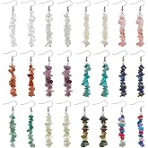 WADORN 12 Pairs Natural Stone Beaded Earrings for Women 2.6 Inch Amethyst Crystal Dangling Hook Earrings Bulk Pack Gemstone Yoga Jewelry Set for Holiday Wedding Meditation Accessories