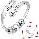 BEILIN 925 Sterling Silver Just Breath Fidget Rings Spinner Ring with Rotating beads Anxiety Relief Jewelry Gift for Women