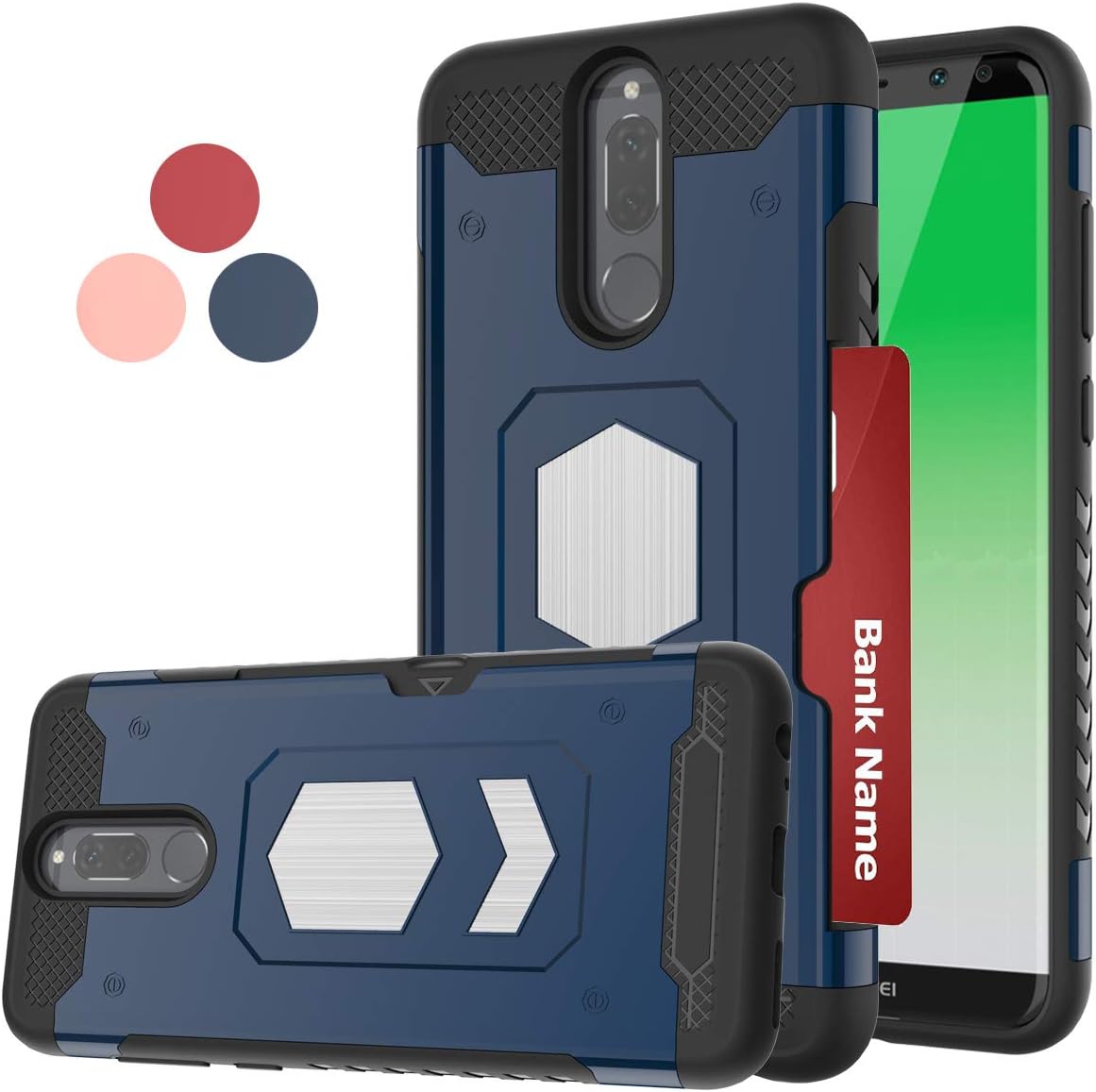 LDStars Compatible for Huawei Mate 10 Lite Phone Case,TPU & PC Dual Layer Heavy Duty Shockproof Case with Card Slots Holder for Magnetic Car Mount-Blue