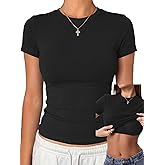 Danysu Nude Built in Bra Cotton Jersey T Shirt No See Through Stretchy Lightweight Fitted Everyday Basic Tops Gym Workout Tee