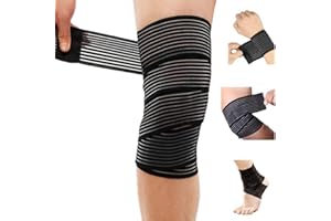 CWB&ADB Extra Long Elastic Knee Wrap Compression Support for Ligaments Joint Pain, Plantar Fasciitis & Sports (Squat, Basketball, Running, etc.) (One Size, 70.8, Black-1pc)