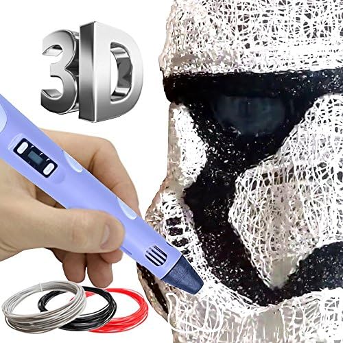 Professional 3D Printing Pen With LCD Display, INCLUDED 1.75mm PLA\ABS Filament Pack of 3 Different Colors, Each Color 10 Feet Long (Purple)