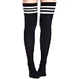 Moon Wood Women Thigh High Socks Extra Long Warm Knit Over Knee High Boot Stockings Striped Thigh Highs Leg Warmers