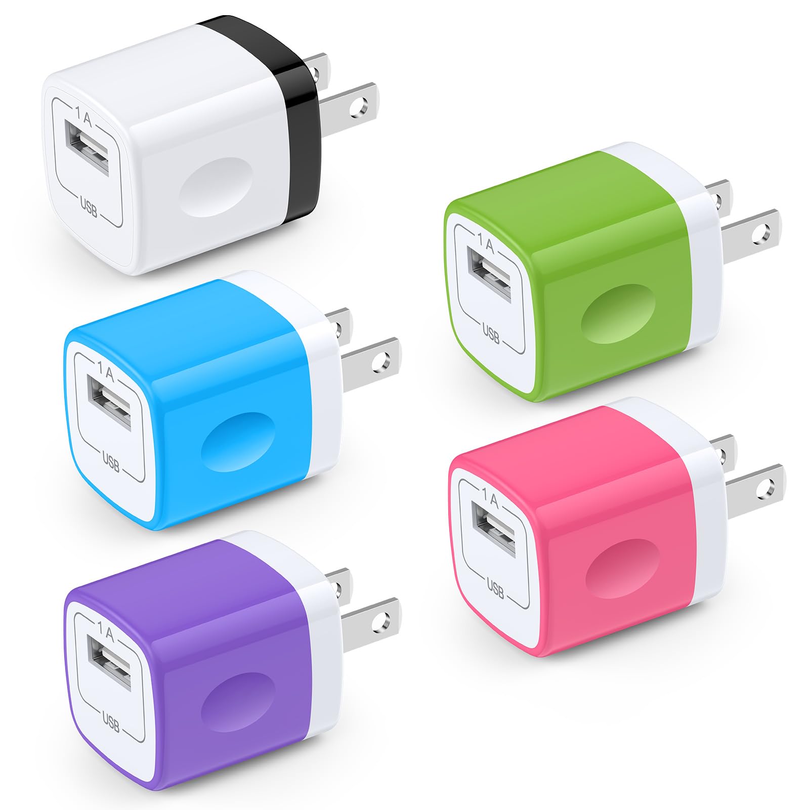 Charging Block,Charger Box,5Pack Travel Single Port USB Wall Charger Brick Cubes for iPhone 17/16/15/14/13/12/X/8 Plus/7/6S/Samsung Galaxy S25 S24 S23 S22 A14 S10e S10 S9 S8/S7/S6/Note 9,LG G8 G7,Moto