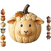Farm Animal Pumpkin Figurines - Fall Thanksgiving &amp; Halloween Decorations - 5in Funny Farm Cow/Duck/Sheep Animals Statue, Farmhouse Pumpkin Figurines for Autumn Table Decor (Sheep)