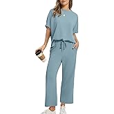 Sampeel Two Piece Sets for Women Summer Outfits Oversized Wide Leg Crop Pants Lounge Sets Airport Beach Vacation Clothes