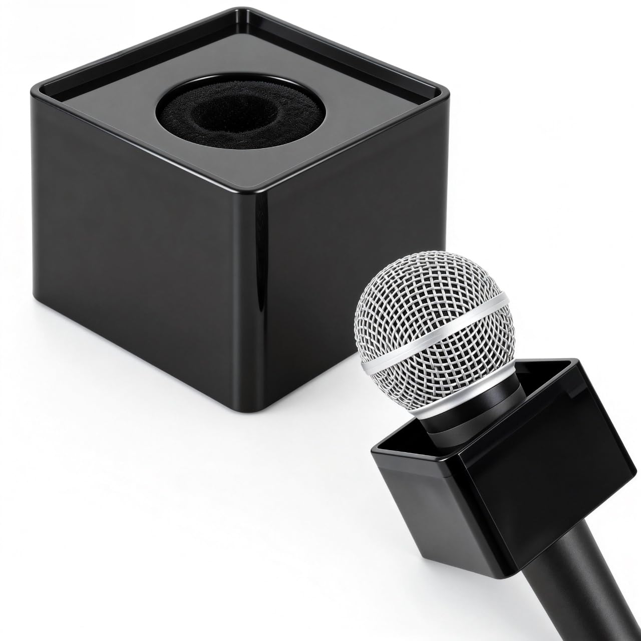 IMIKEYA Square Microphone Flag Station: Portable Cube Mic Flag with Foam Black Abs Microphone Logo Prop Accessories for Interview News Reporter Host Ktv