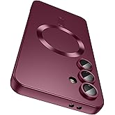 LEKEVO Magnetic for Samsung Galaxy S25 Case [Compatible with MagSafe][Built-in Camera Lens Protector] Slim Soft Silicone Bumper Shockproof Metallic Luster Phone Shell (Burgundy)