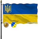 VOLTA Double Sided Ukraine Flag with Coat of Arms 3x5ft, Outdoor Heavy Duty 3-Ply Durable Polyester, Double Stitched, Canvas Header & Brass Grommets