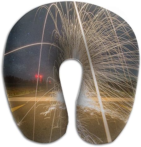 Gtrgh Firework Fountain Night Light Fire Sparks Super U Type Pillow Neck Pillow Outdoor Travel Pillow Relief Neck Pain