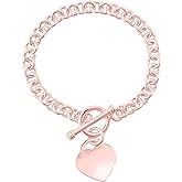 Savlano 14K Gold Plated Toggle Heart Charm Bracelet -7.5” inch Rolo Chain Bracelet Comes With Gift Box for Women