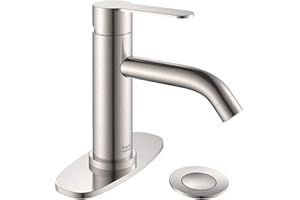 AMAZING FORCE Bathroom Faucet Brushed Nickel Bathroom Sink Faucet with Pop-up Sink Drain Assembly & Deck Plate Single Hole Bathroom Faucet Single Handle