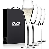 OJA Champagne Flutes, Crystal Champagne Glasses Set of 4, 7.5oz, Hand Blown | Clear, Ideal for Weddings, Anniversaries, Christmas, Special Days, 10.5 inch