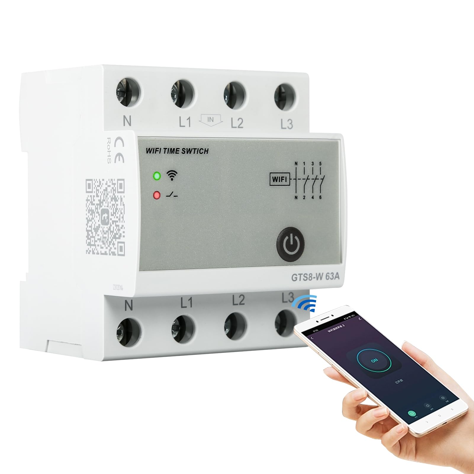 Jadeshay WiFi Smart Switch Circuit Breaker DIN Rail Relay Intelligent Switch, Mobile Phone Remote Control Switch by Tuya APP, for Household Appliances 4P 63A GTS8-W